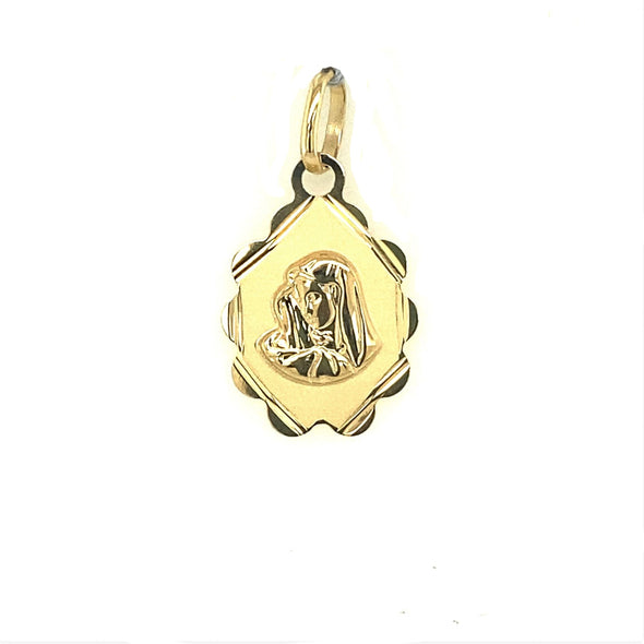 Scalloped Edge Design Madonna Medal - 14kt Yellow Gold
