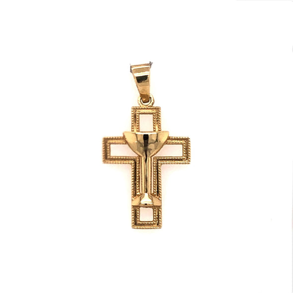 Open Cross with Chalice Detail - 14kt Yellow Gold