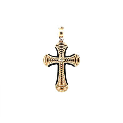 Raised Etched Detail Cross with Flared Edges - 14kt Yellow Gold