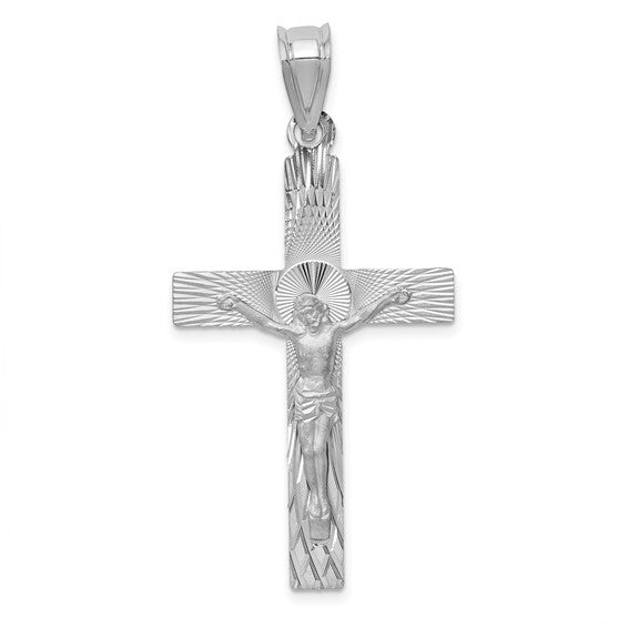 Diamond Cut Wide Crucifix - 14kt White Gold