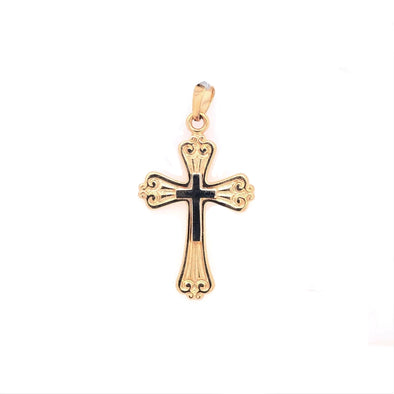 Scroll Edge Detail Cross - 14kt Two-Tone Gold