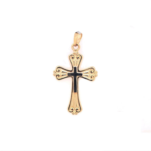 Scroll Edge Detail Cross - 14kt Two-Tone Gold