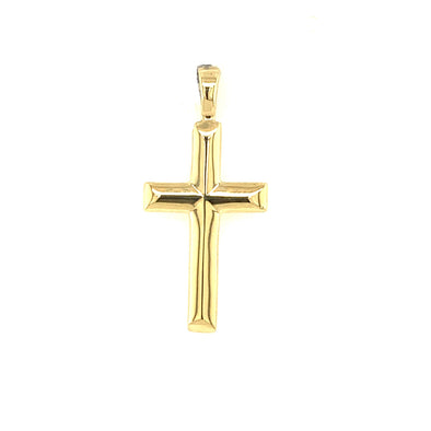 High Polished Knife Edge Detail Cross - 14kt Yellow Gold
