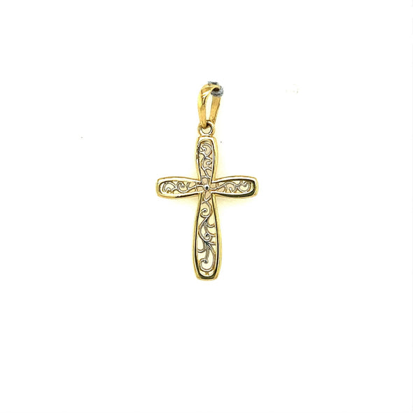 Lace Design Cross - 14kt Yellow Gold