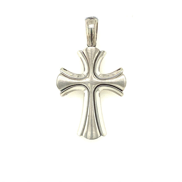 Flared Edge Etched Cross - 14kt White Gold