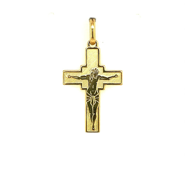 Textured and High Polish Crucifix - 14kt Yellow Gold