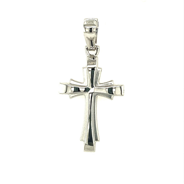 Raised Etched Cross - 14kt White Gold