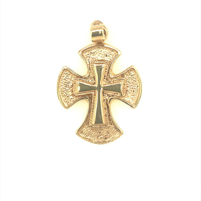 Textured and High Polished Orthodox Cross - 14kt Yellow Gold