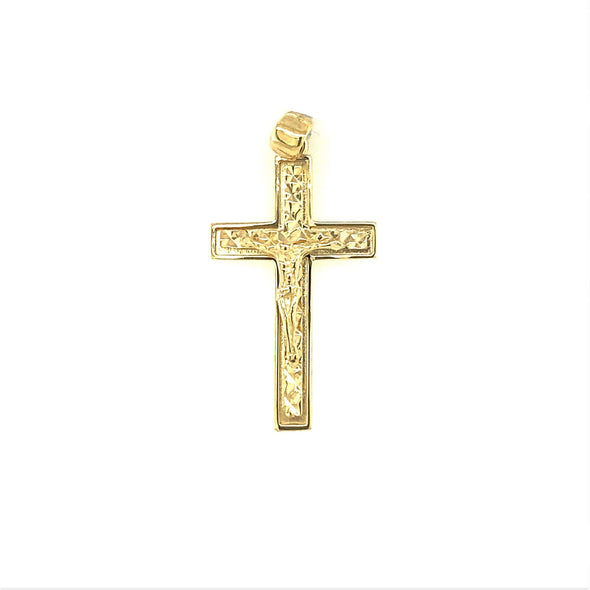 Crucifix with Etched Center Detail - 14kt Yellow Gold