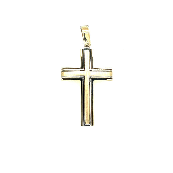 Etched Edge Design Cross - 14kt Two-Tone Gold