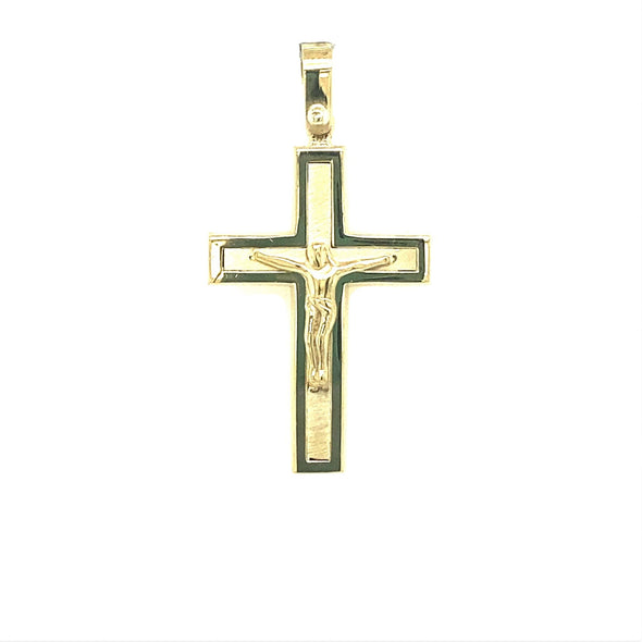 Crucifix with Raised Edge Detail - 14kt Yellow Gold