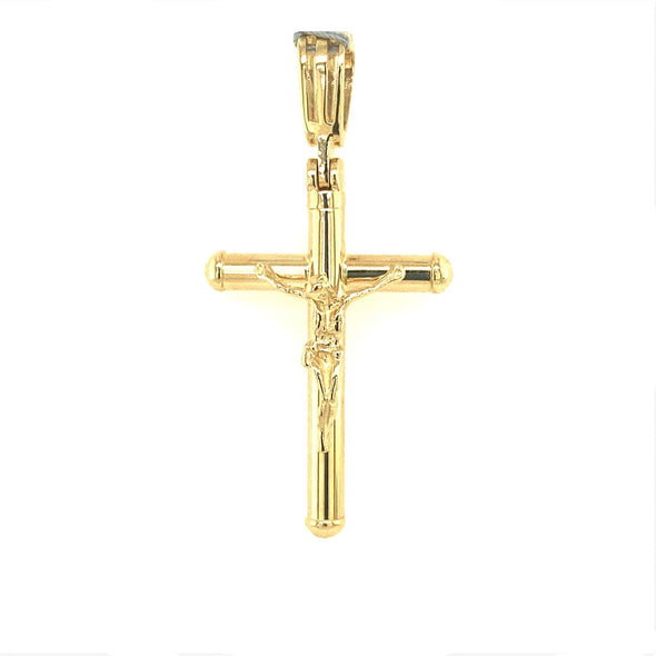 Large Tube Design Crucifix - 14kt Yellow Gold