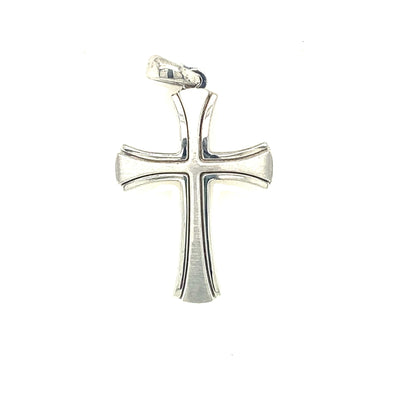 Flared Edge Etched Cross - 14kt White Gold