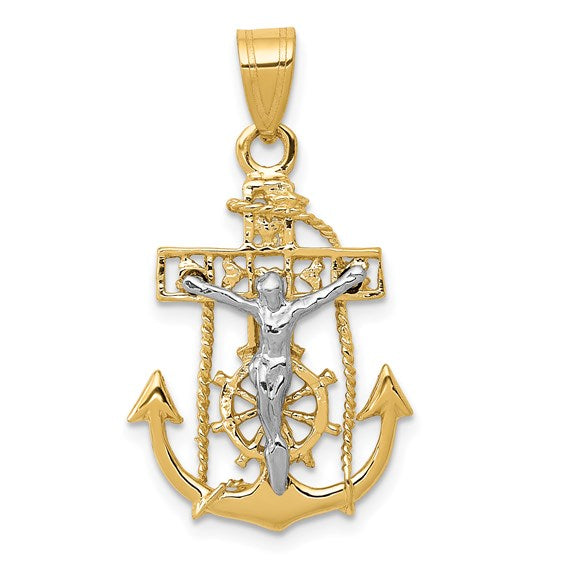 Anchor Style Crucifix - 14kt Two-Tone Gold