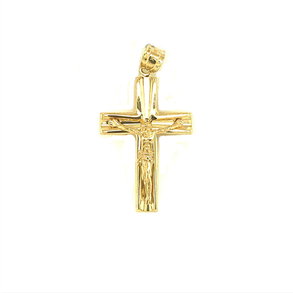 Etched Detail Crucifix - 14kt Yellow Gold