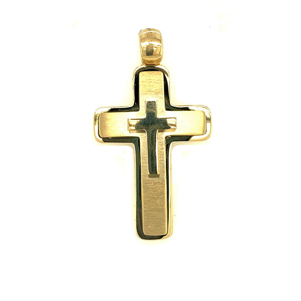 Brushed and Polished Finish Cross - 14kt Yellow Gold