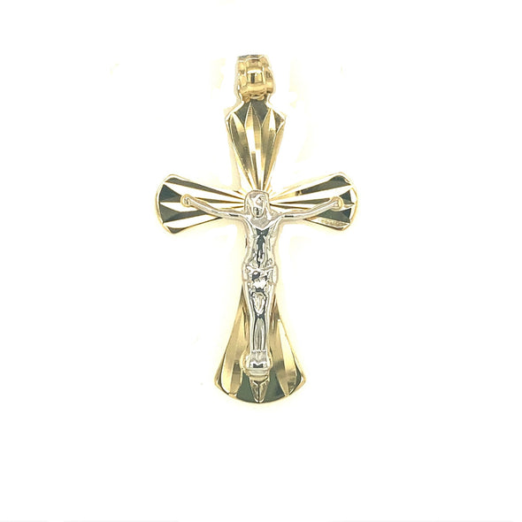 Diamond Cut Detail Crucifix - 14kt Two-Tone Gold