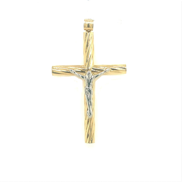 Textured Design Crucifix - 14kt Two-Tone Gold