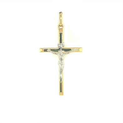 Tube Style Crucifix - 14kt Two-Tone Gold