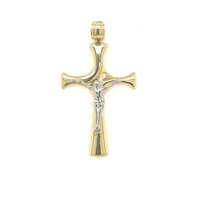 Flared Edge Crucifix - 14kt Two-Tone Gold