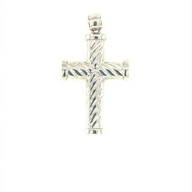 Striped Design Cross - 14kt White Gold