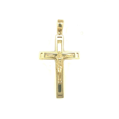 Raised Edge Detail Crucifix - 14kt Yellow Gold