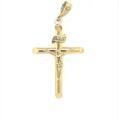 Medium Tube Style Crucifix - 14kt Yellow Gold