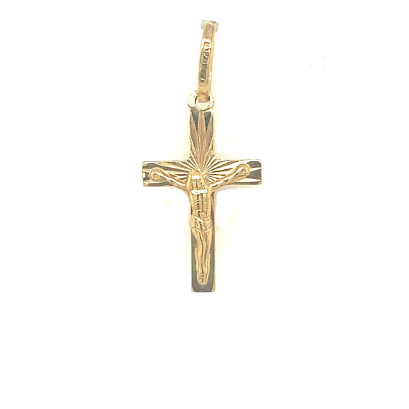 Etched Design Crucifix - 14kt Yellow Gold