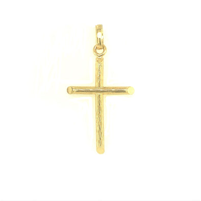 Bark Detail Tube Cross - 14kt Yellow Gold