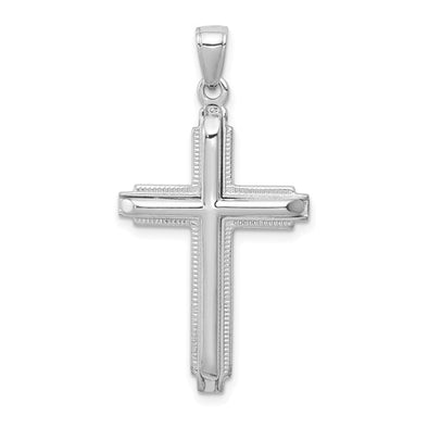 Raised Interior and Beveled Edge Exterior Cross - 14kt White Gold