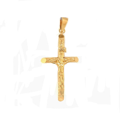 Bark Finish Medium Crucifix - 14kt Yellow Gold