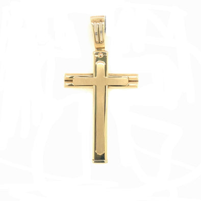 Brushed and High Polish Cross - 14kt Yellow Gold