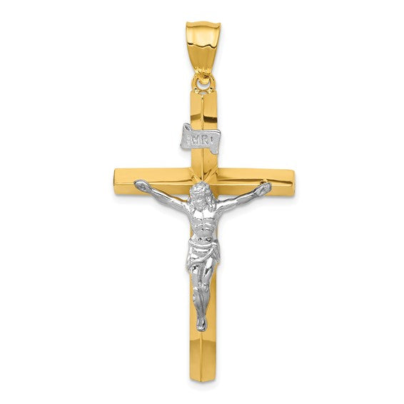 Knife Edge Detail Crucifix - 14kt Two-Tone Gold