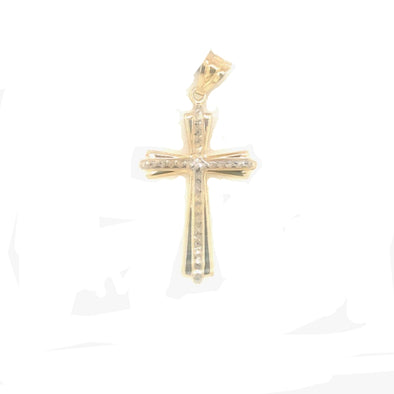 Etched and Flared Edge Detail Cross - 14kt Two-Tone Gold