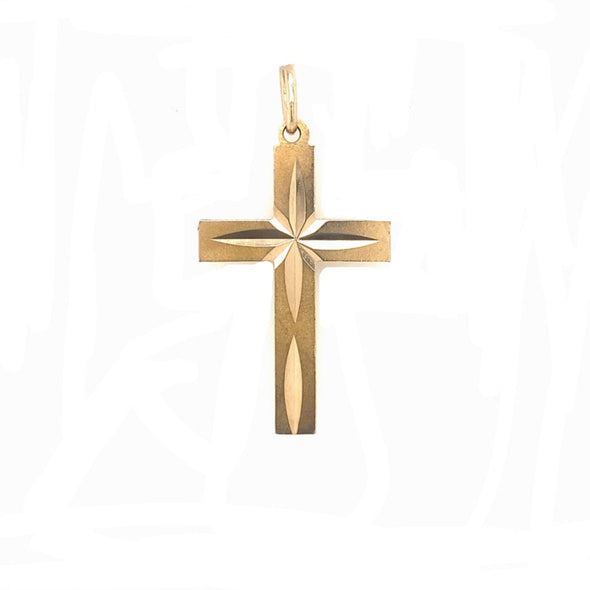 Diamond Cut Detail Cross - 14kt Yellow Gold