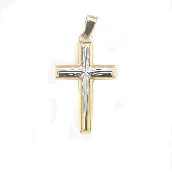 Etched Detail Cross - 14kt Two-Tone Gold