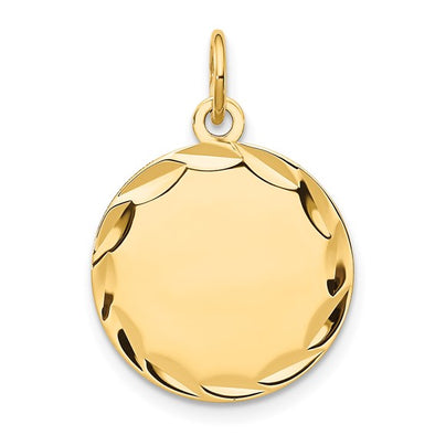 Round Engraveable Disc with Etched Edge - 14kt Yellow Gold