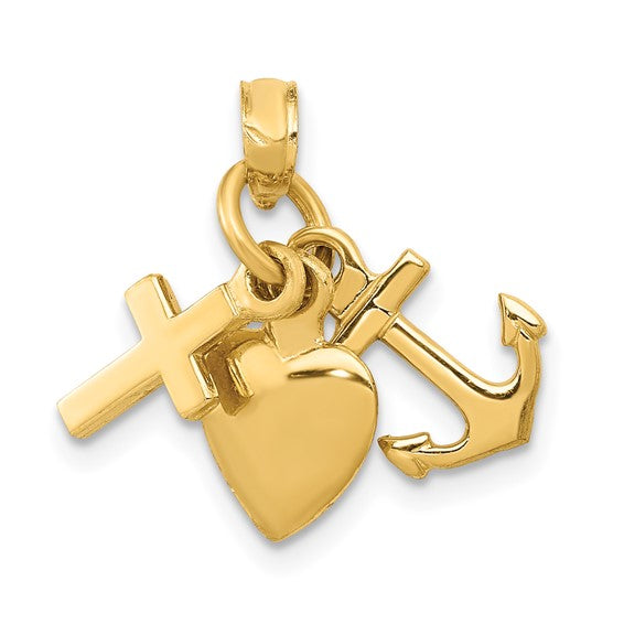 Solid Faith Hope and Charity Medal - 14kt Yellow Gold