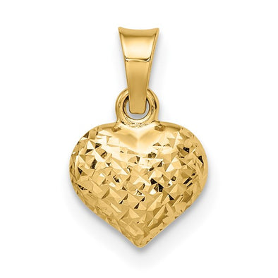 Diamond Cut Heart Charm - 14kt Yellow Gold