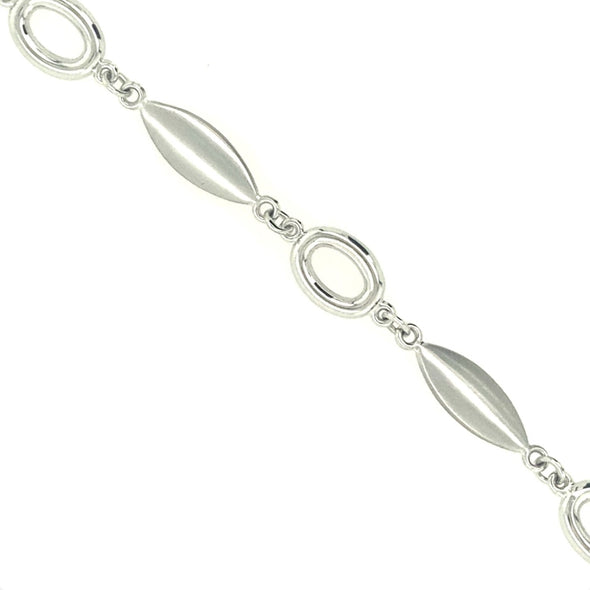 Alternating Solid Oval and Open Round Link Design Bracelet - 14kt White Gold