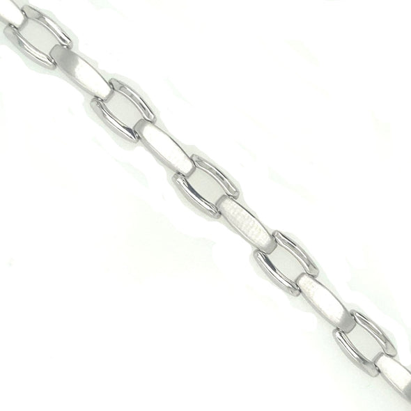 Alternating Solid and Open Link Design Bracelet - 14kt White Gold