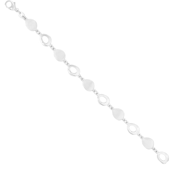 Satin and High Polished Oval Link Design Bracelet - 14kt White Gold