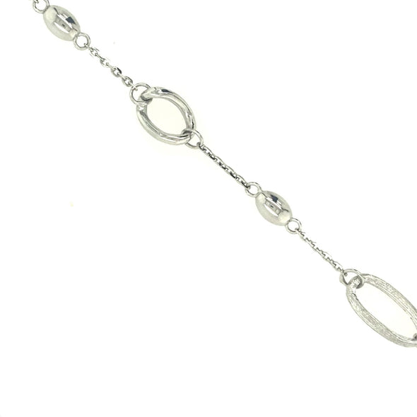 Oval Link and Bead Design Bracelet - 14kt White Gold