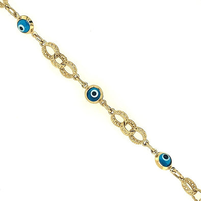 Evil Eye and Link Design Bracelet - 14kt Yellow Gold