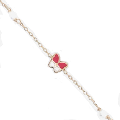 Pearl and Butterfly Design Children's Bracelet - 14kt Yellow Gold