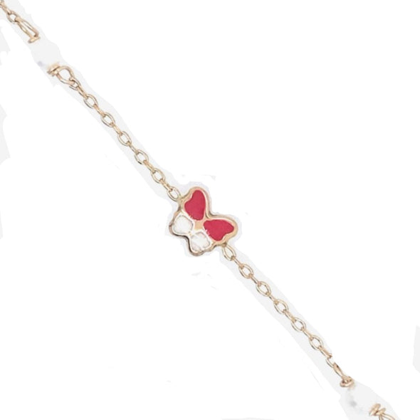 Pearl and Butterfly Design Children's Bracelet - 14kt Yellow Gold