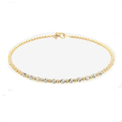 Diamond Cut Bead Design Bracelet  - 14kt Two-Tone Gold