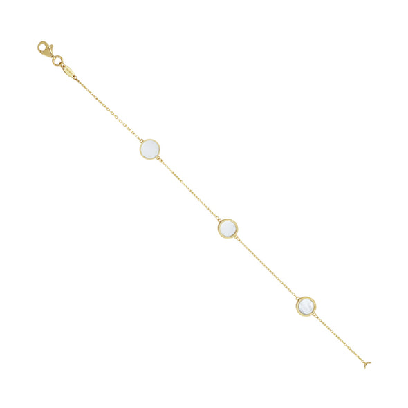 Mother of Pearl Disc Design Bracelet 14kt Yellow Gold