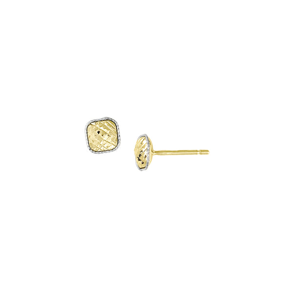 Diamond Cut Square Stud Earrings - 14kt Two-Tone Gold