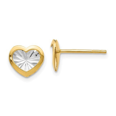 Diamond Cut Heart Design Earrings - 14kt Yellow Gold